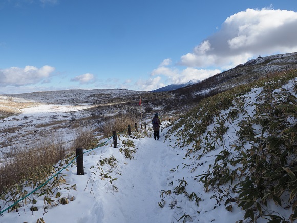 登山道には雪