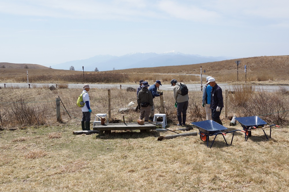 作業をする人々