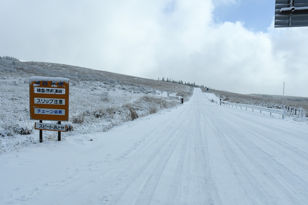 雪で真っ白な道路の様子
